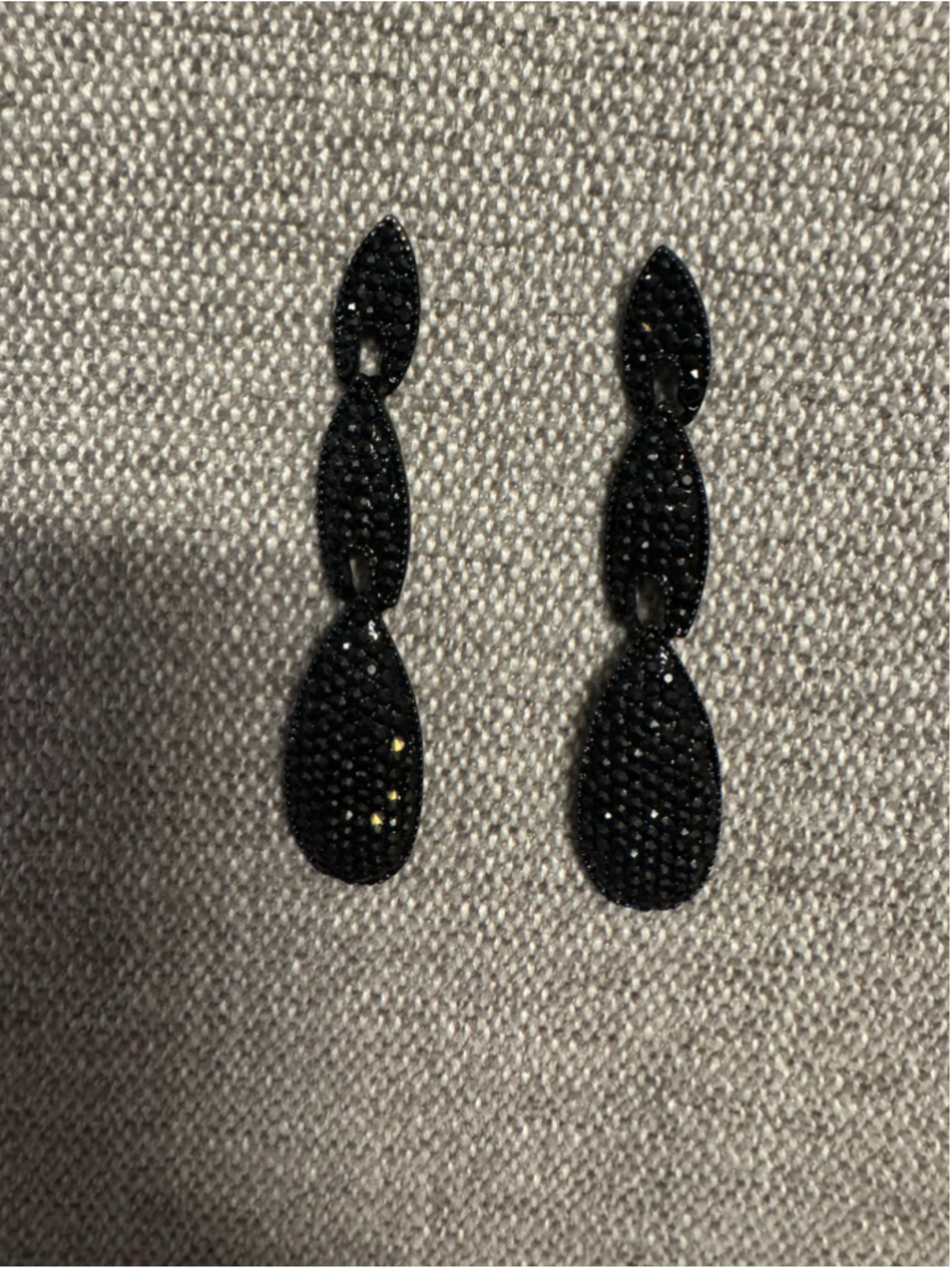 Black Crystal Rhinestone Triple Drop Dangle Earrings